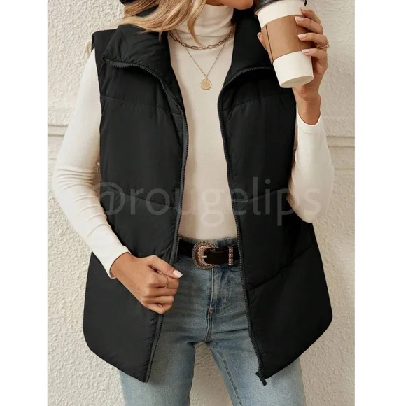 Black Puffer Vest Zip Up - Picture 5 of 7